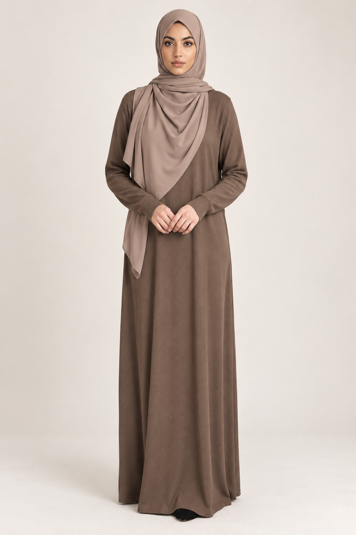 Basic jurk ribbed- Bruin - vooraanzicht