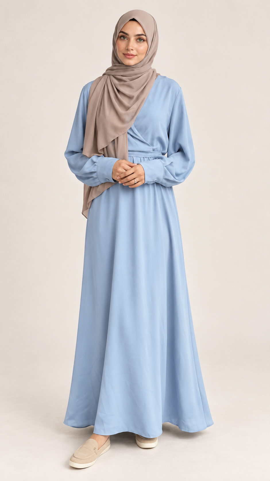 Abaya met V hals-Blue - vooraanzicht