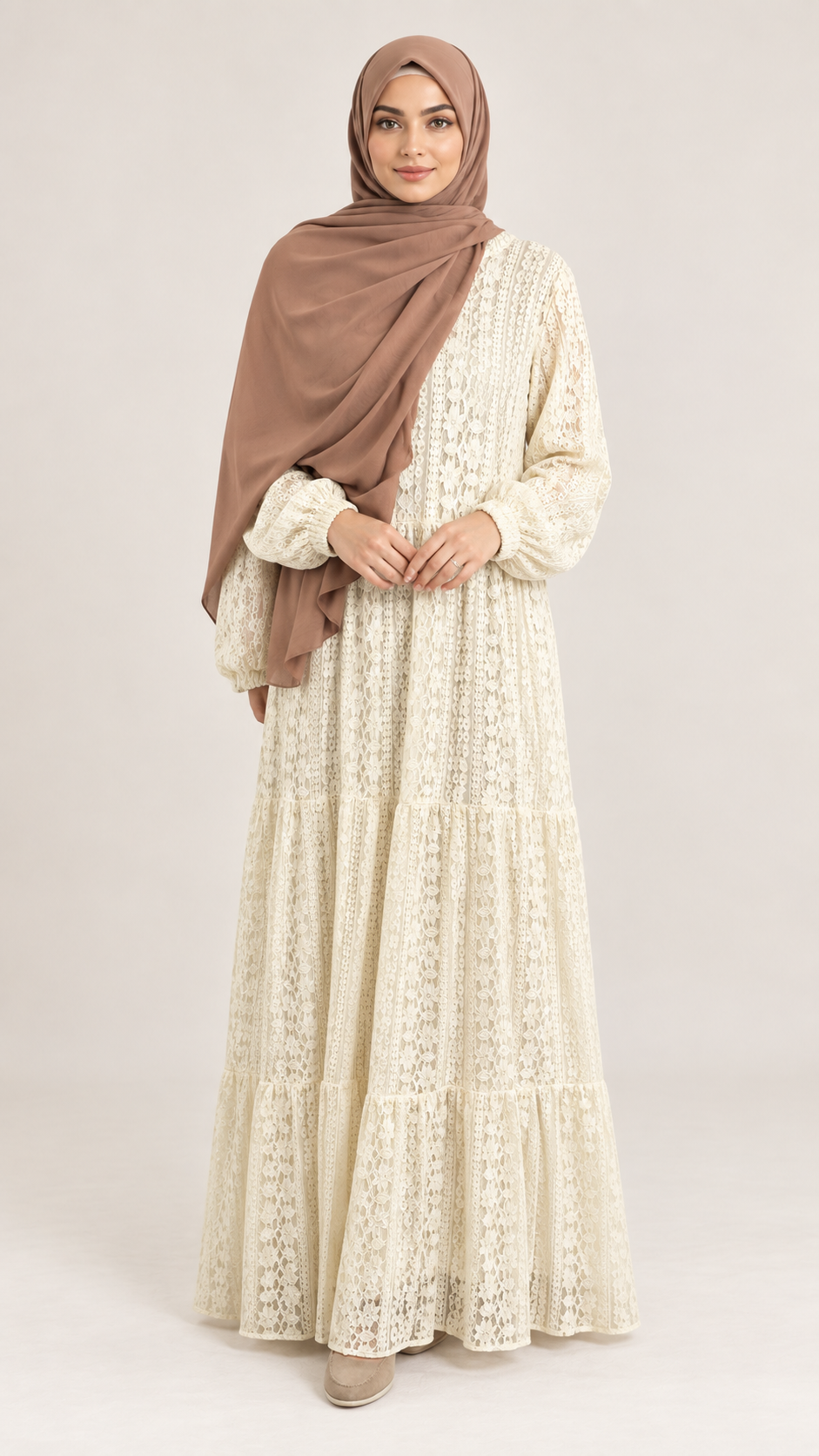 Maxi dress Leila Creme - vooraanzicht