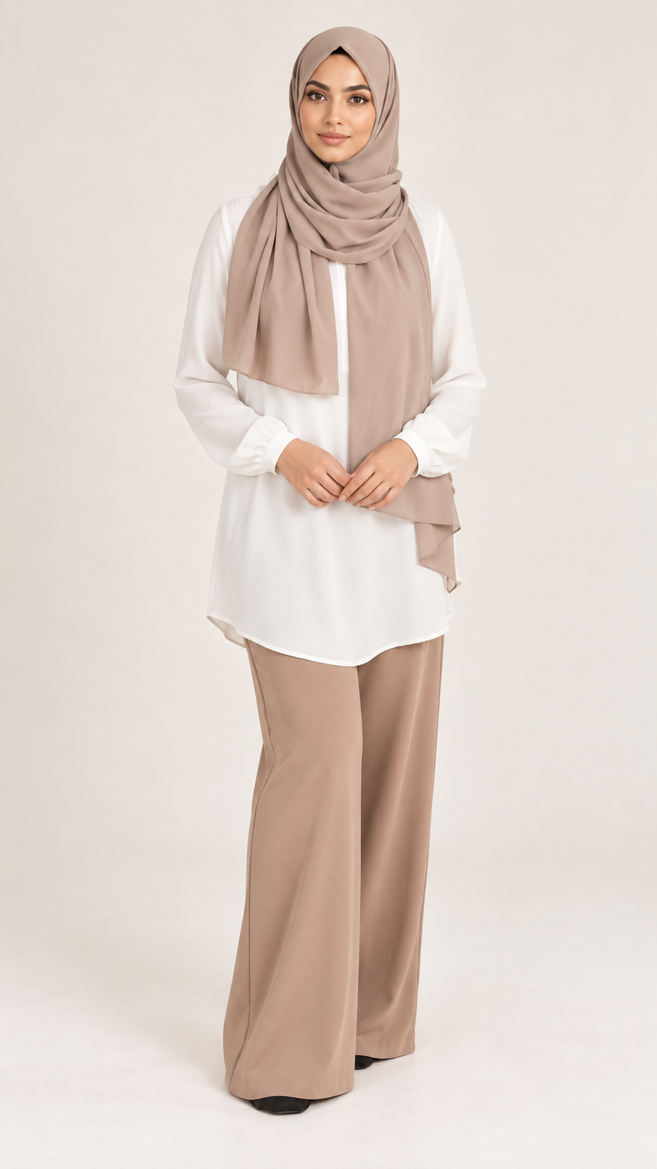 Wijde broek- Beige - vooraanzicht