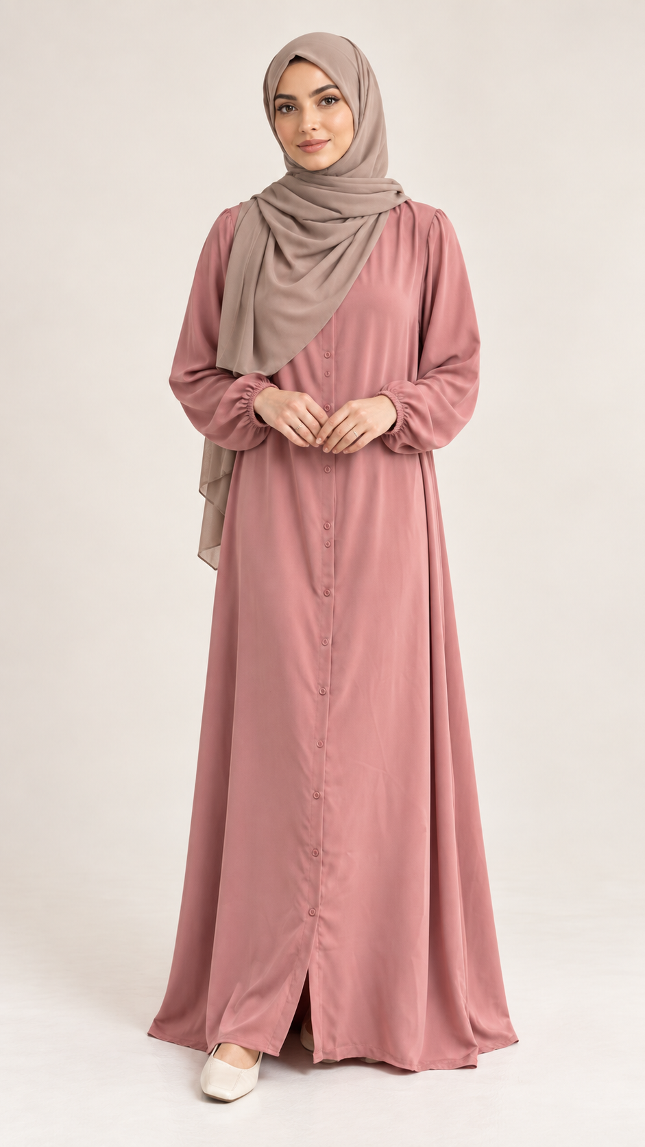 Lange blouse met knopen- Pink - vooraanzicht
