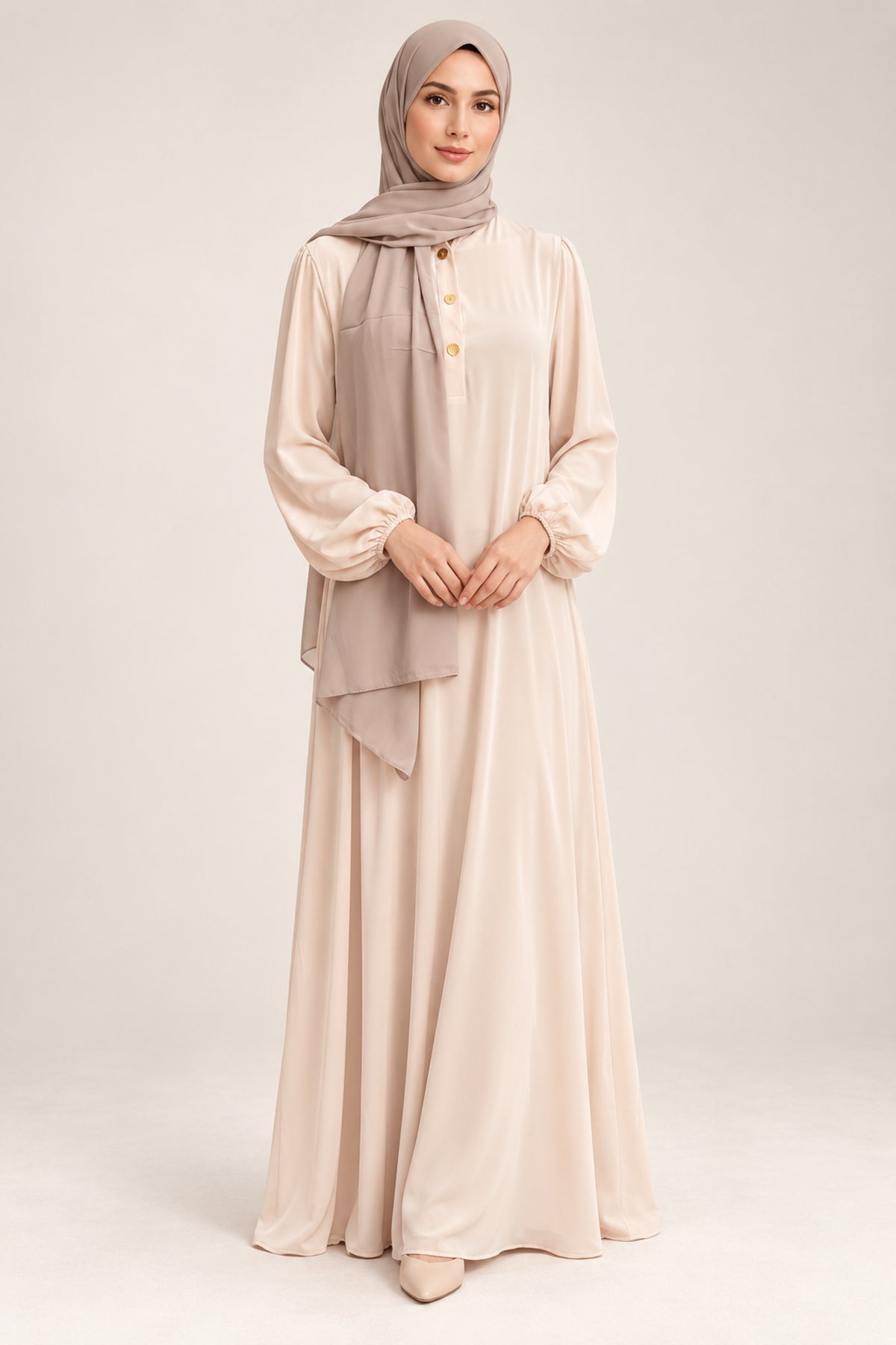 Jurk met gouden knopen beige - vooraanzicht