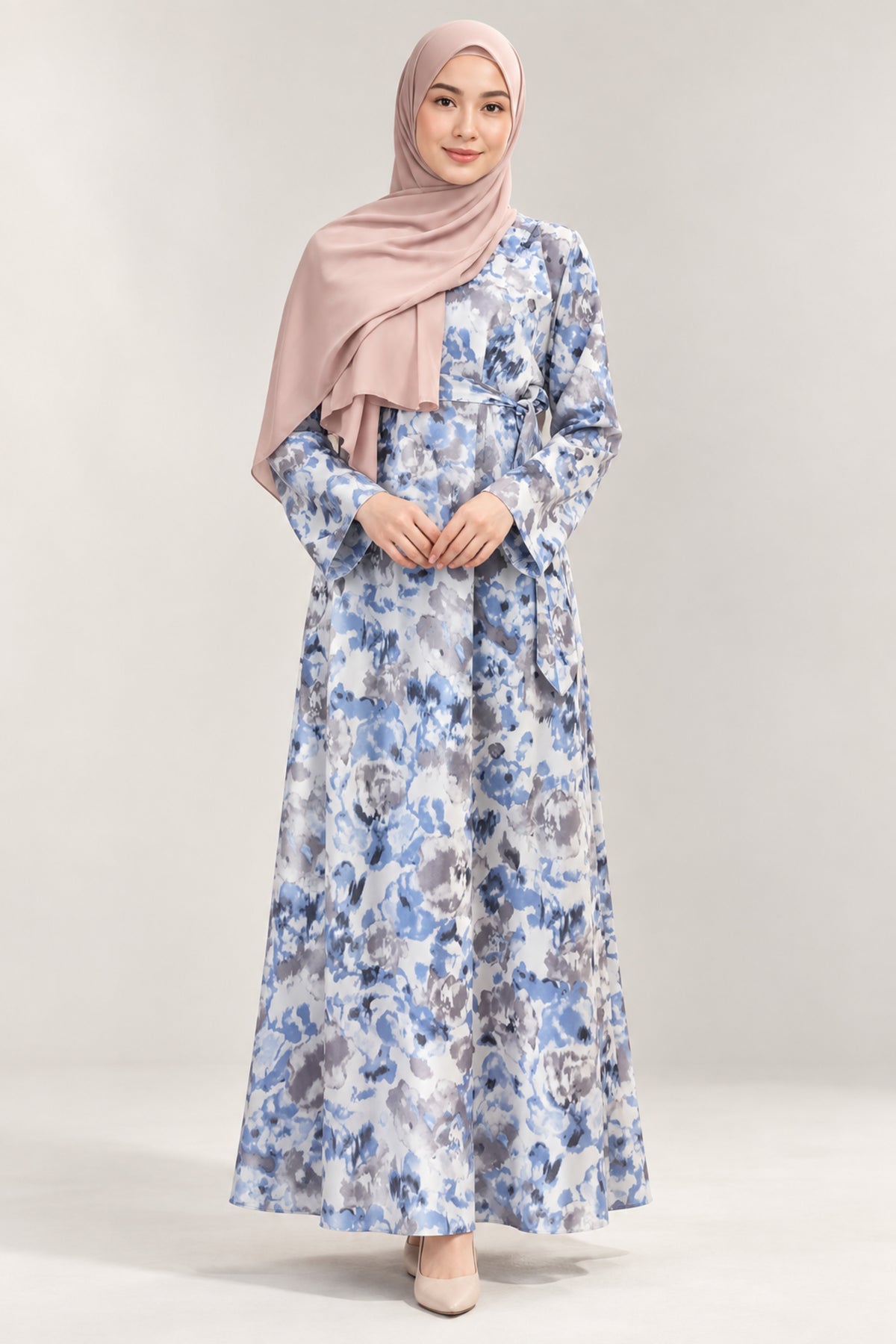 Jurk met print- blauw - vooraanzicht