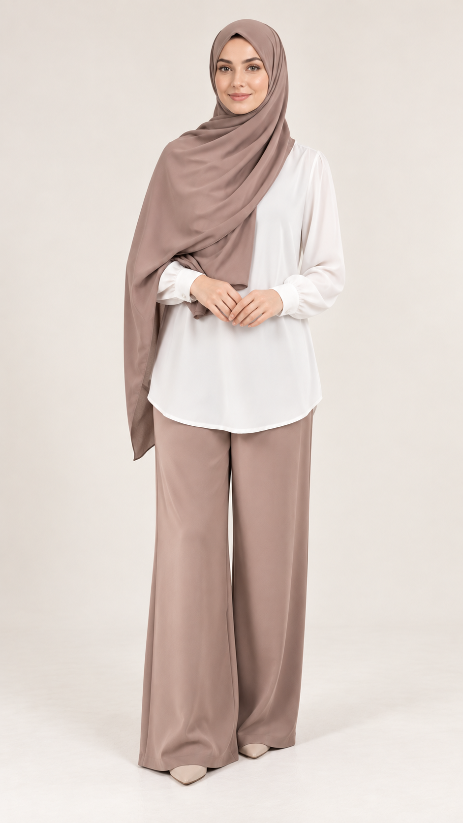 Wijde broek- Camel - vooraanzicht