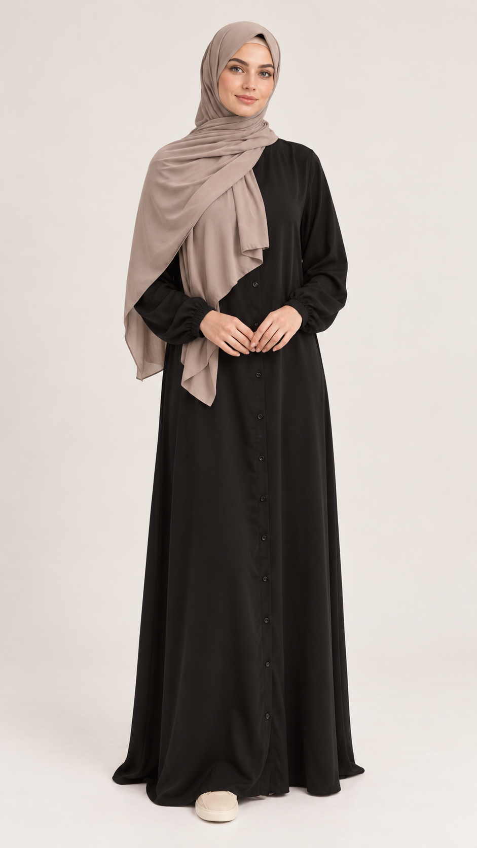 Lange blouse met knopen- Zwart - vooraanzicht