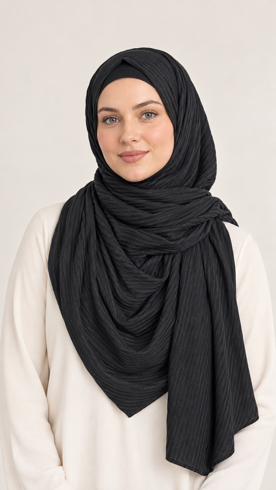 Ribbed Stretch sjaal- Zwart - vooraanzicht