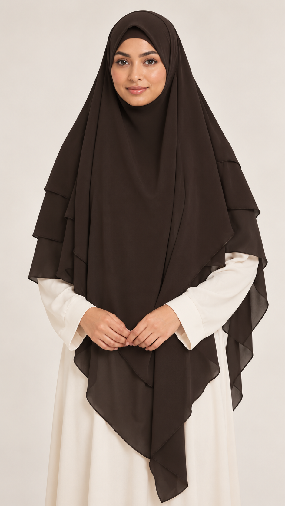 Khimar 3 laags – Donker bruin - vooraanzicht