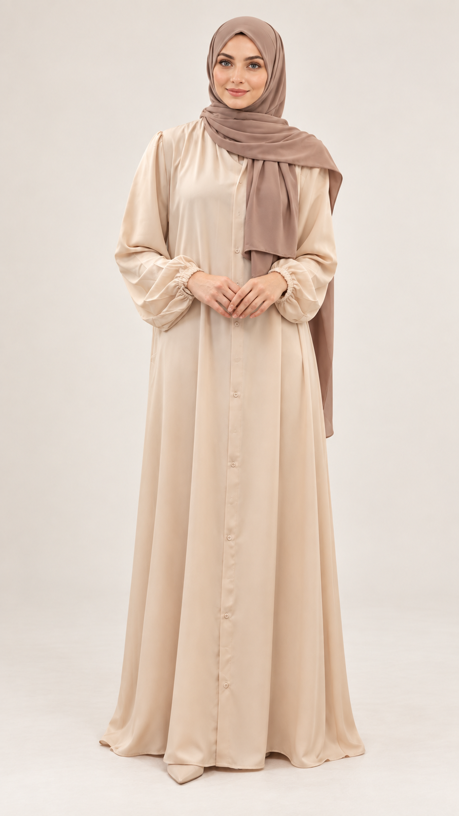 Lange blouse met knopen-Creme - vooraanzicht