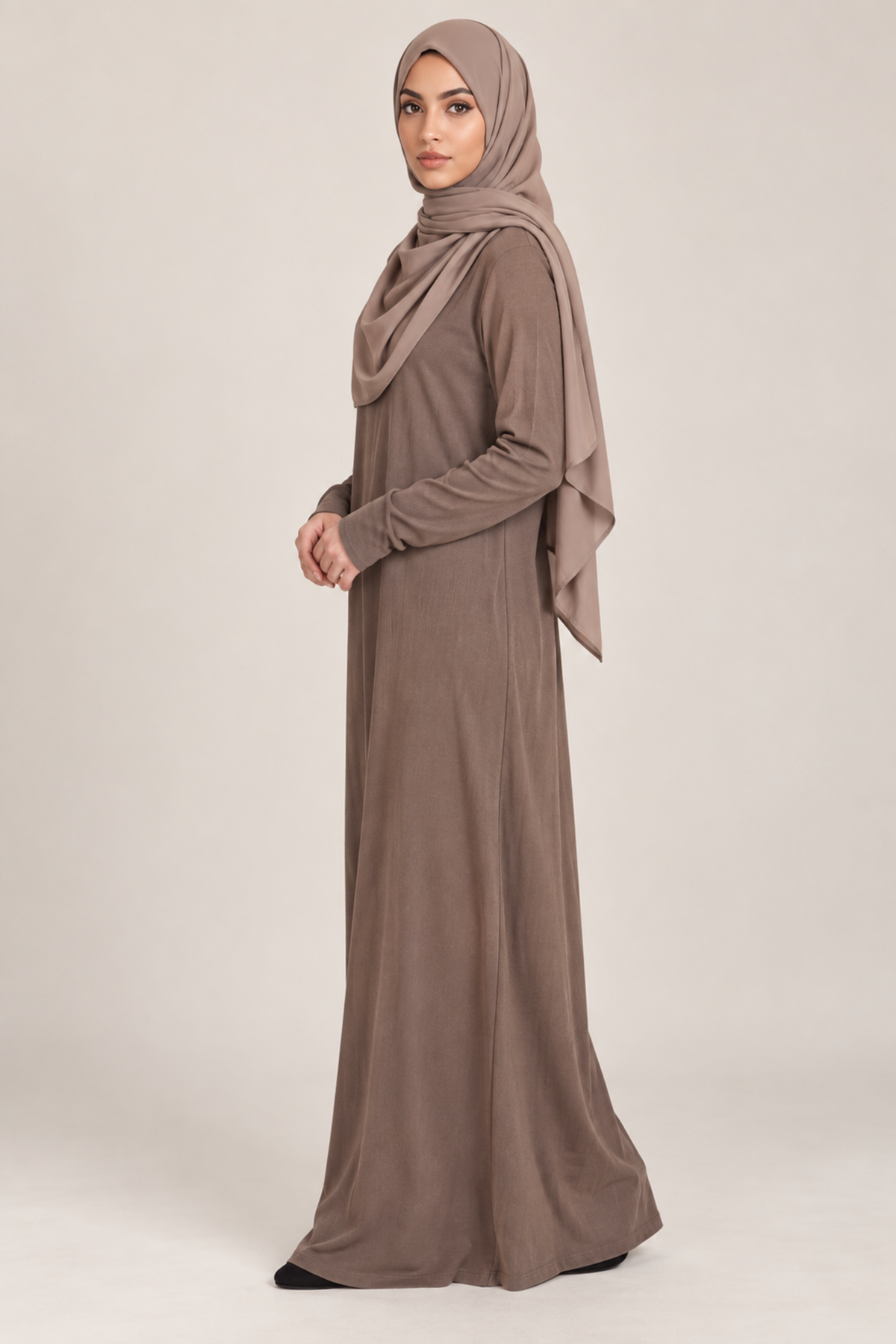 Basic jurk ribbed- Bruin - zijaanzicht