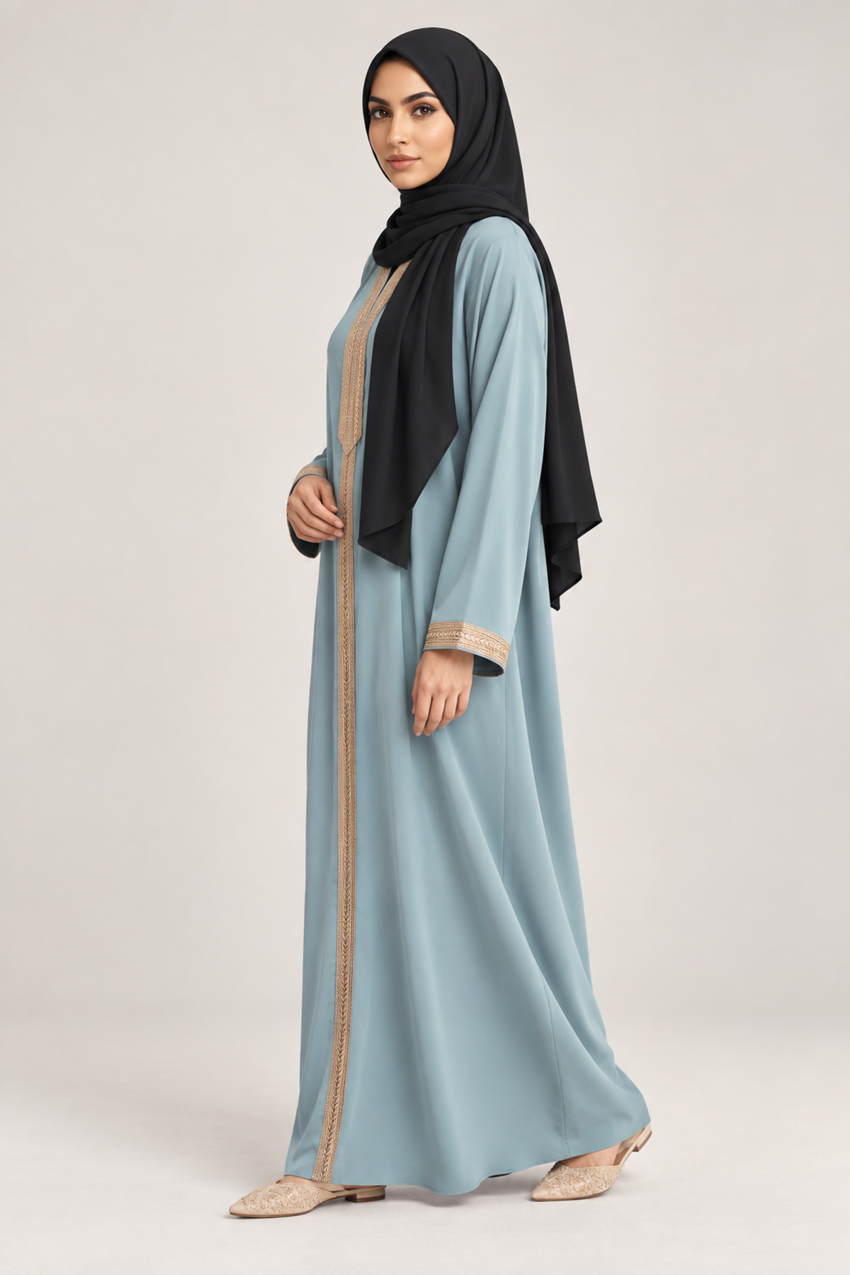 Djellaba blauw - zijaanzicht