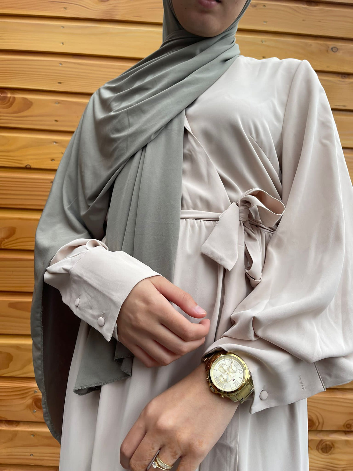 Abaya met V hals- Creme