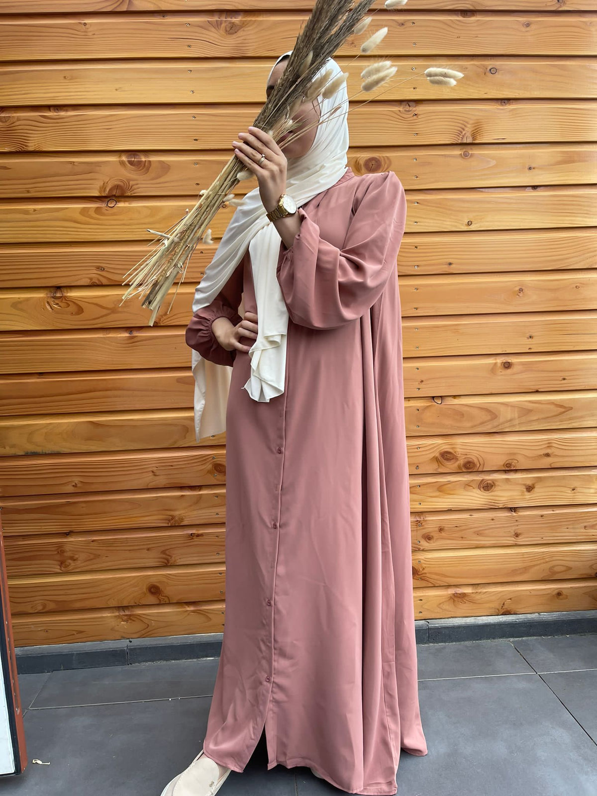 Lange blouse met knopen- Pink
