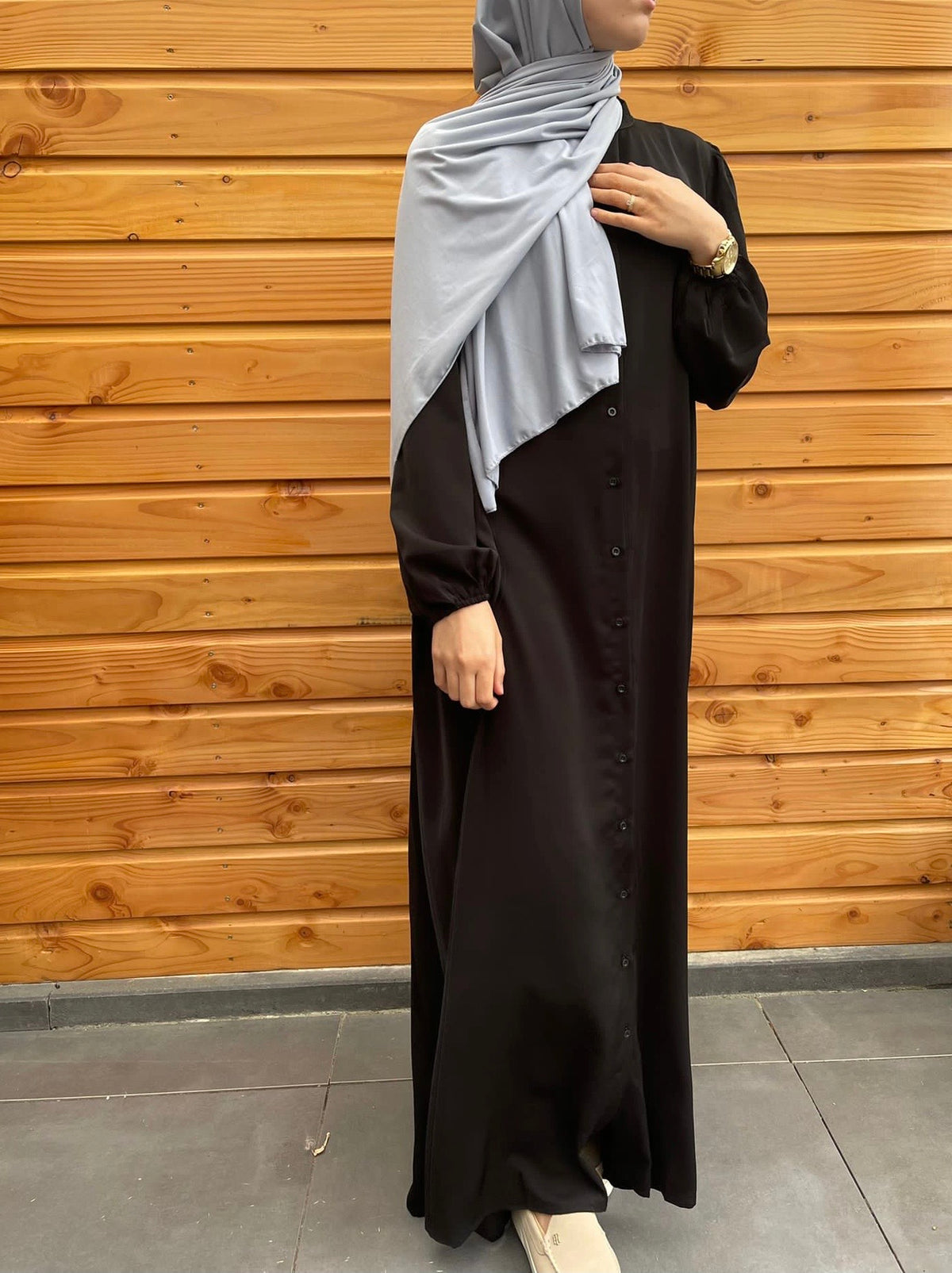 Lange blouse met knopen- Zwart