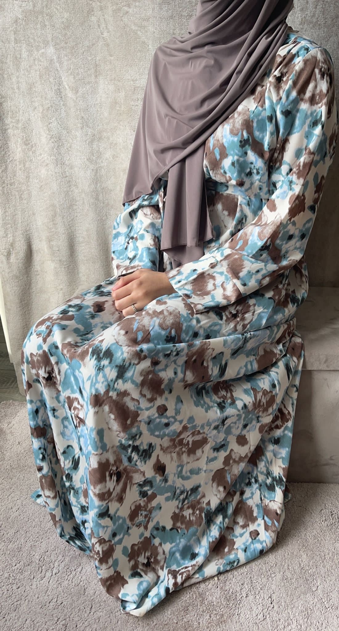 Jurk met print – blauw/bruin